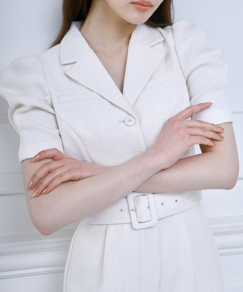 【ONLINE限定カラーあり/丈が選べる】ツイードテーラーオールインワン 詳細画像 オフホワイト 2