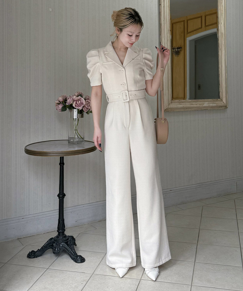 【ONLINE限定カラーあり/丈が選べる】ツイードテーラーオールインワン 詳細画像 オフホワイト 7