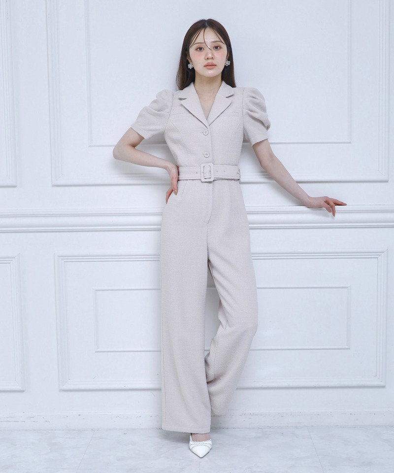 【ONLINE限定カラーあり/丈が選べる】ツイードテーラーオールインワン 詳細画像 ベージュ 1