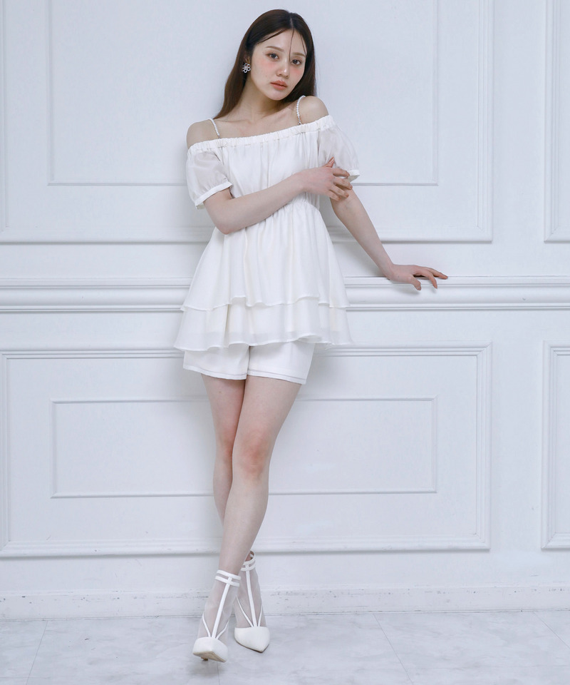 パールストラップラッフルブラウスセットアップ 詳細画像 オフホワイト 2