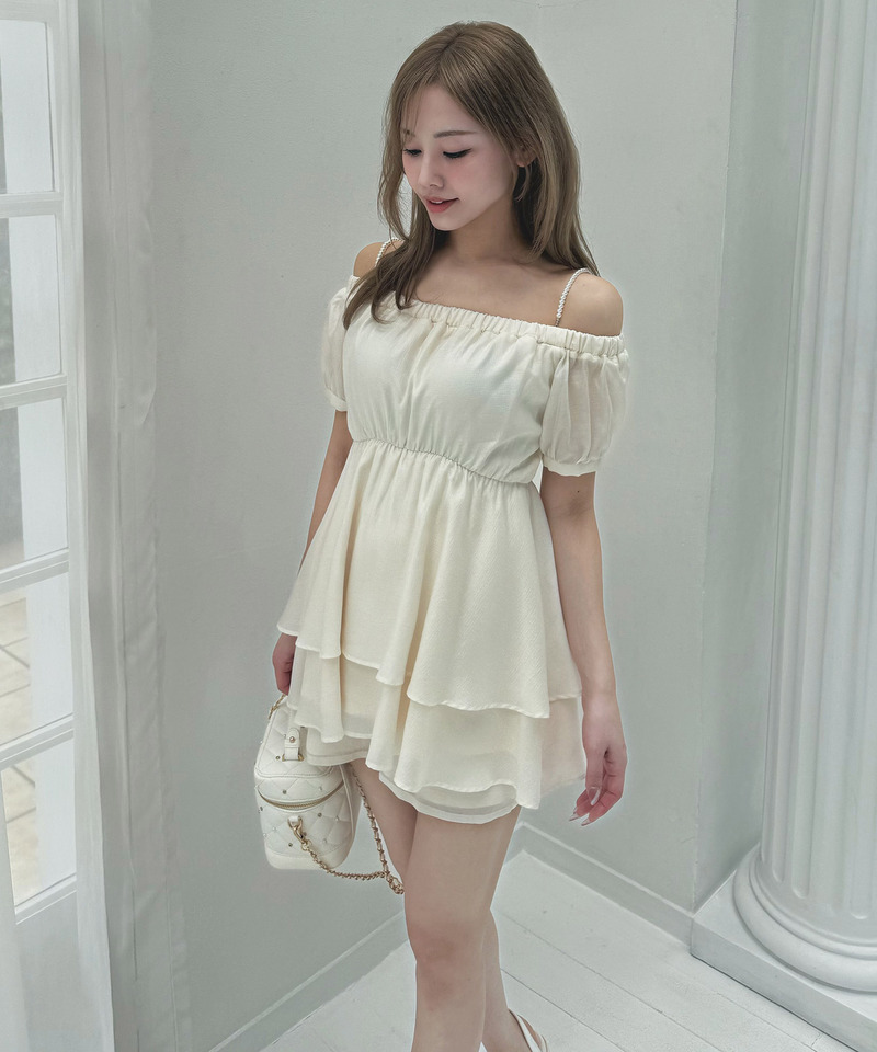 パールストラップラッフルブラウスセットアップ 詳細画像 オフホワイト 4