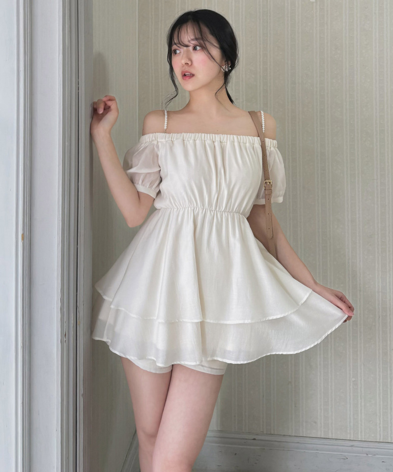 パールストラップラッフルブラウスセットアップ 詳細画像 オフホワイト 7