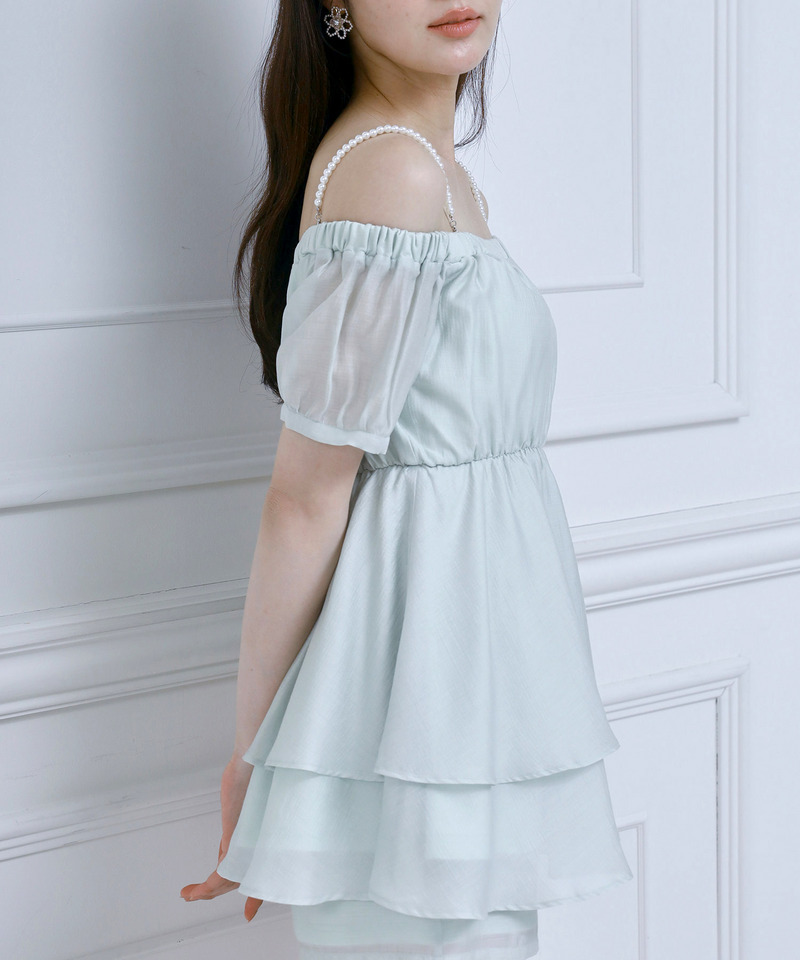 パールストラップラッフルブラウスセットアップ 詳細画像 グリーン 2