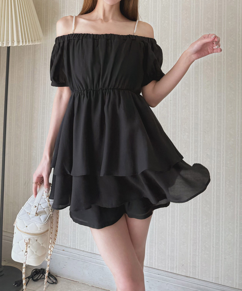 パールストラップラッフルブラウスセットアップ 詳細画像 ブラック 2