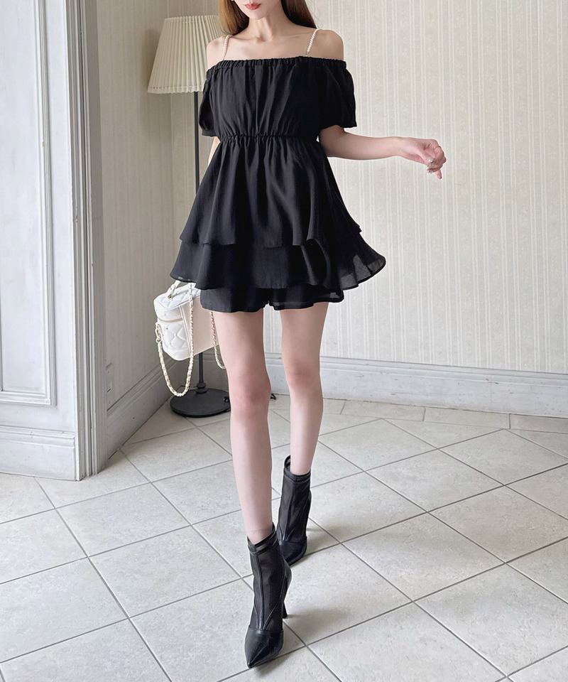 パールストラップラッフルブラウスセットアップ 詳細画像 ブラック 3