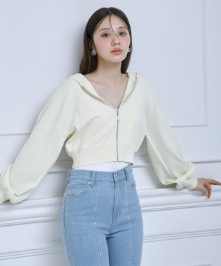 プチビジューニットパーカー