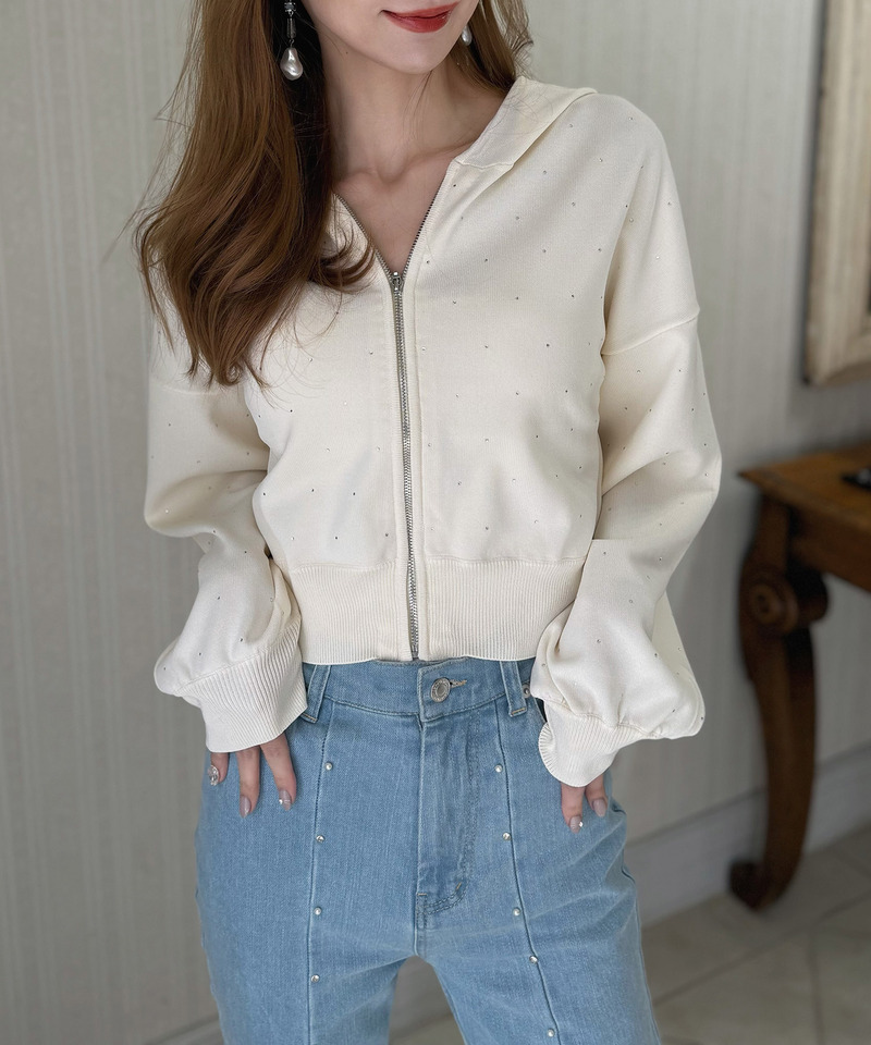 プチビジューニットパーカー 詳細画像 オフホワイト 2