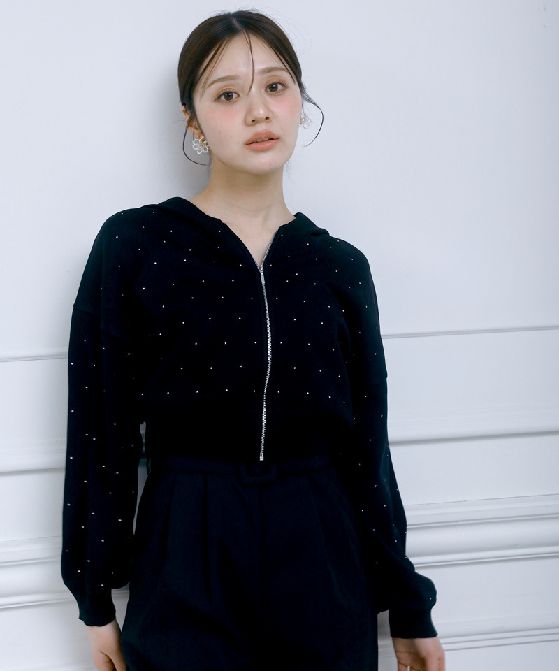 プチビジューニットパーカー 詳細画像 ブラック 2