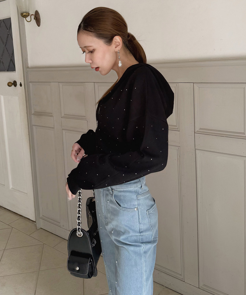 プチビジューニットパーカー 詳細画像 ブラック 4