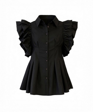 ウエストシェイプラッフルスリーブブラウス