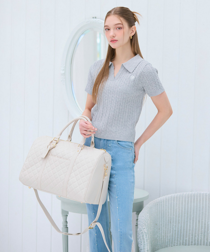 【ONLINE限定カラーあり】ロゴ刺しゅうスキッパーケーブルニットトップス 詳細画像 グレー 1