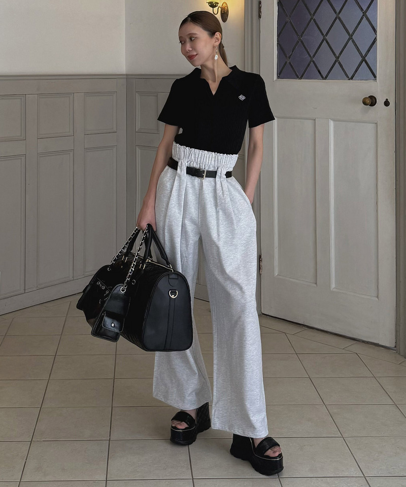 【ONLINE限定カラーあり】ロゴ刺しゅうスキッパーケーブルニットトップス 詳細画像 ブラック 5