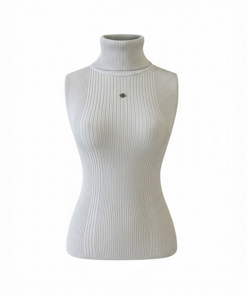 チャーム付ノースリーブハイネックラメニットトップス