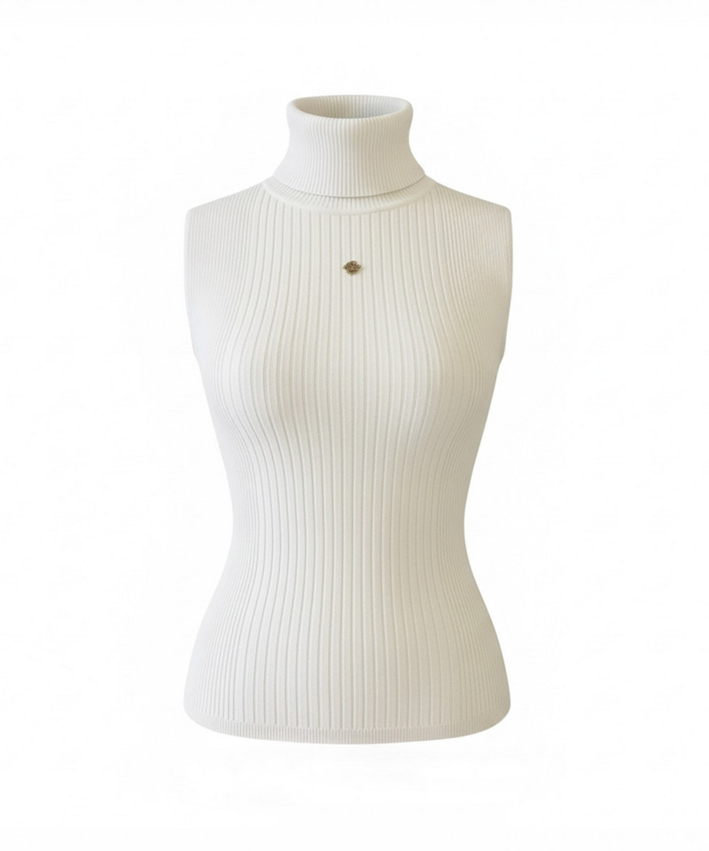 チャーム付ノースリーブハイネックラメニットトップス 詳細画像 オフホワイト 1