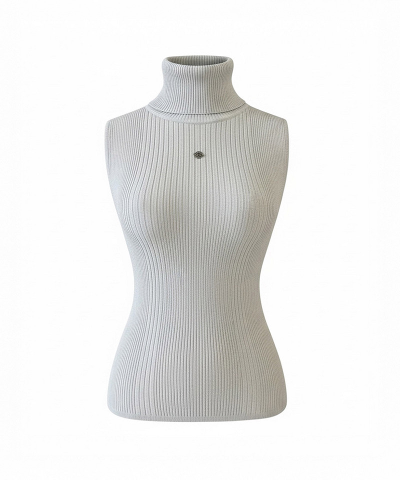 チャーム付ノースリーブハイネックラメニットトップス 詳細画像 グレー 1