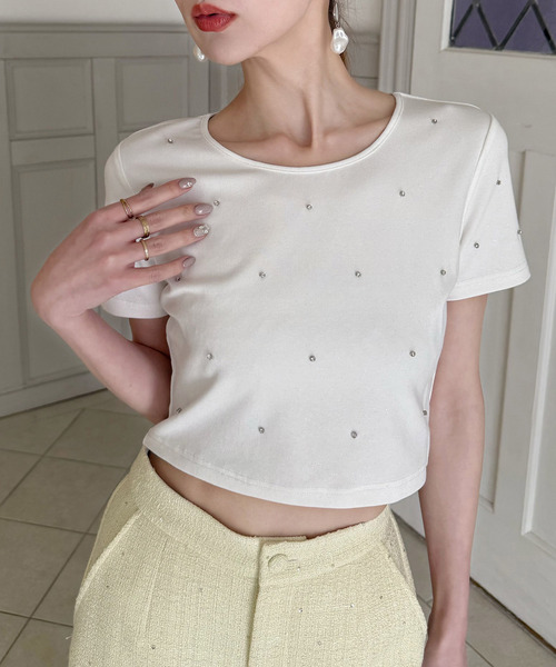 ラメビジューコンパクトTシャツ