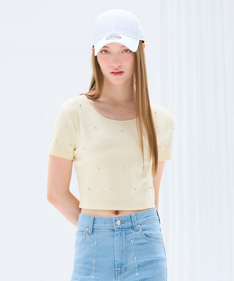 ラメビジューコンパクトTシャツ 詳細画像 イエロー 1