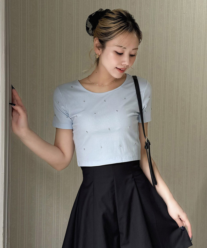 ラメビジューコンパクトTシャツ 詳細画像 ブルー 1