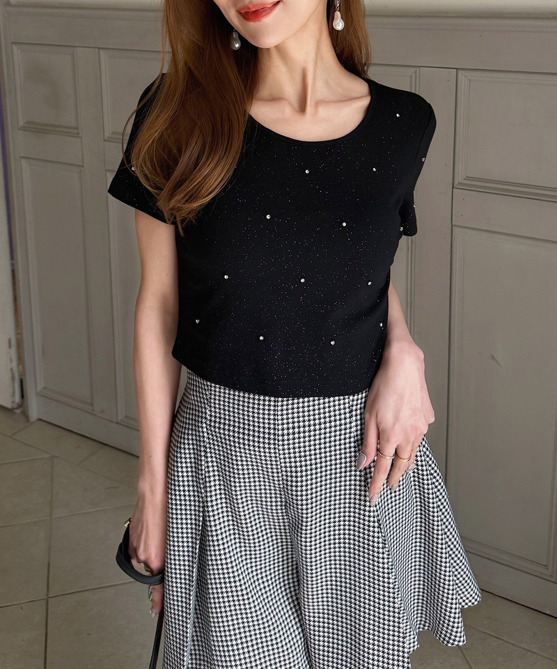 ラメビジューコンパクトTシャツ 詳細画像 ブラック 1