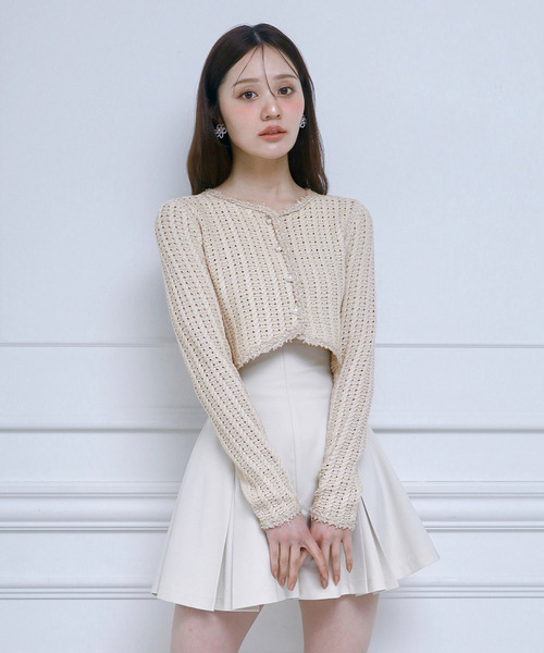 ブレードテープ透かし編みカーディガン 詳細画像