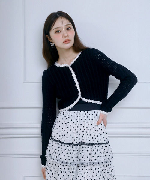 ブレードテープ透かし編みカーディガン 詳細画像