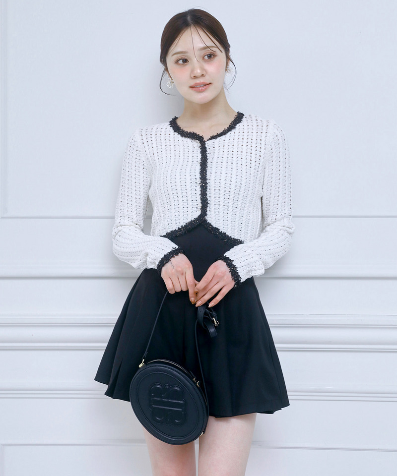 ブレードテープ透かし編みカーディガン 詳細画像 オフホワイト 1