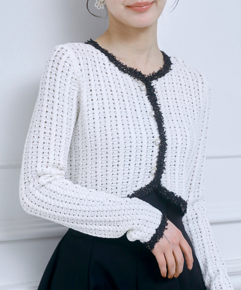 ブレードテープ透かし編みカーディガン 詳細画像 オフホワイト 2