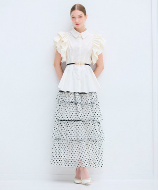 ドットシアーティアードラッフルフレアスカート