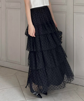 ドットシアーティアードラッフルフレアスカート