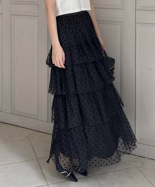 ドットシアーティアードラッフルフレアスカート