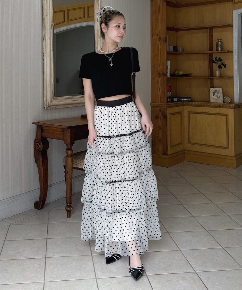 ドットシアーティアードラッフルフレアスカート 詳細画像 オフホワイト 2