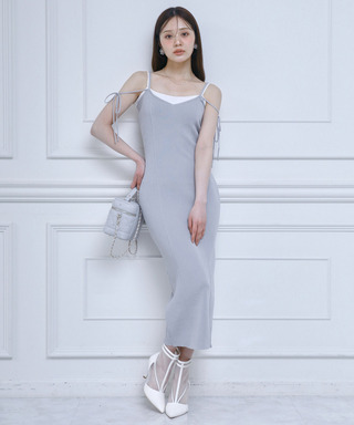 レイヤード風ニットタイトキャミワンピース