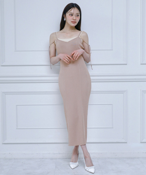 レイヤード風ニットタイトキャミワンピース 詳細画像