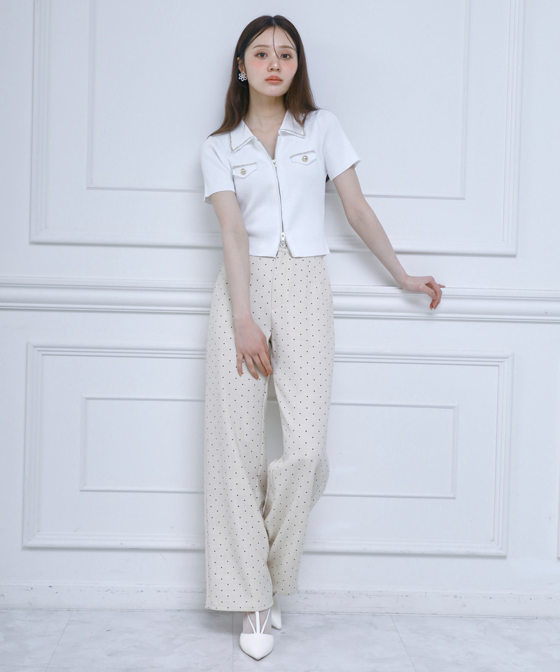 チェーントリミングダブルZIPニットトップス 詳細画像 オフホワイト 2