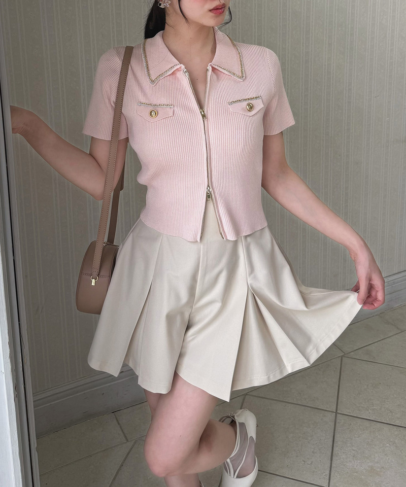 チェーントリミングダブルZIPニットトップス 詳細画像 ピンク 4