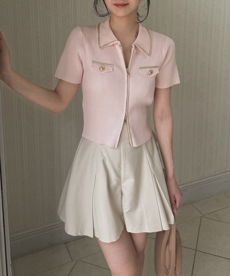 チェーントリミングダブルZIPニットトップス 詳細画像 ピンク 5