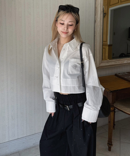 レイヤード風ショートシャツブラウス