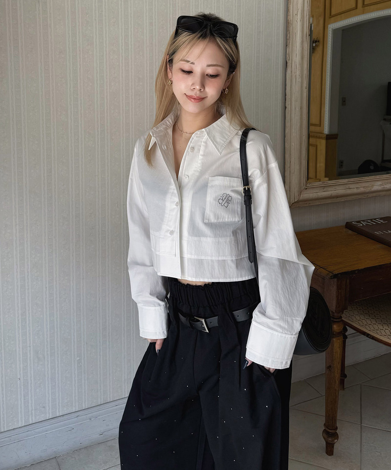 レイヤード風ショートシャツブラウス 詳細画像 オフホワイト 1