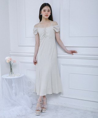 レイヤード風ギンガムチェックカットマーメイドワンピース