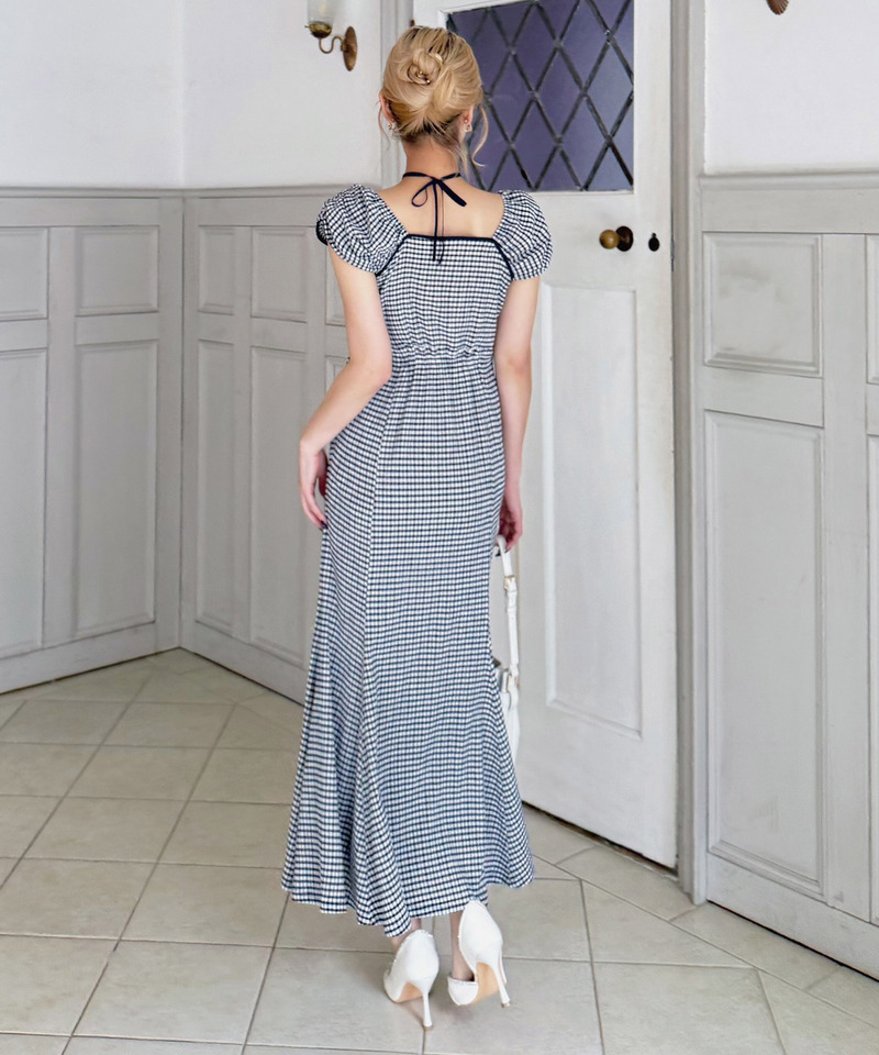 レイヤード風ギンガムチェックカットマーメイドワンピース 詳細画像 ネイビー 4