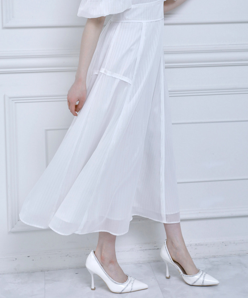 コールドショルダーラメストライプフレアワンピース 詳細画像 オフホワイト 2