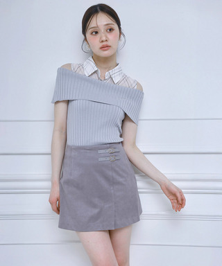 チェックブラウスドッキングニットトップス