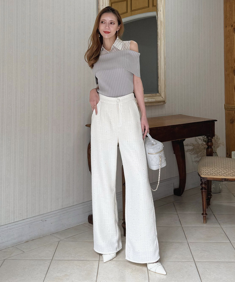 スパンコールツイードワイドパンツ 詳細画像 オフホワイト 2