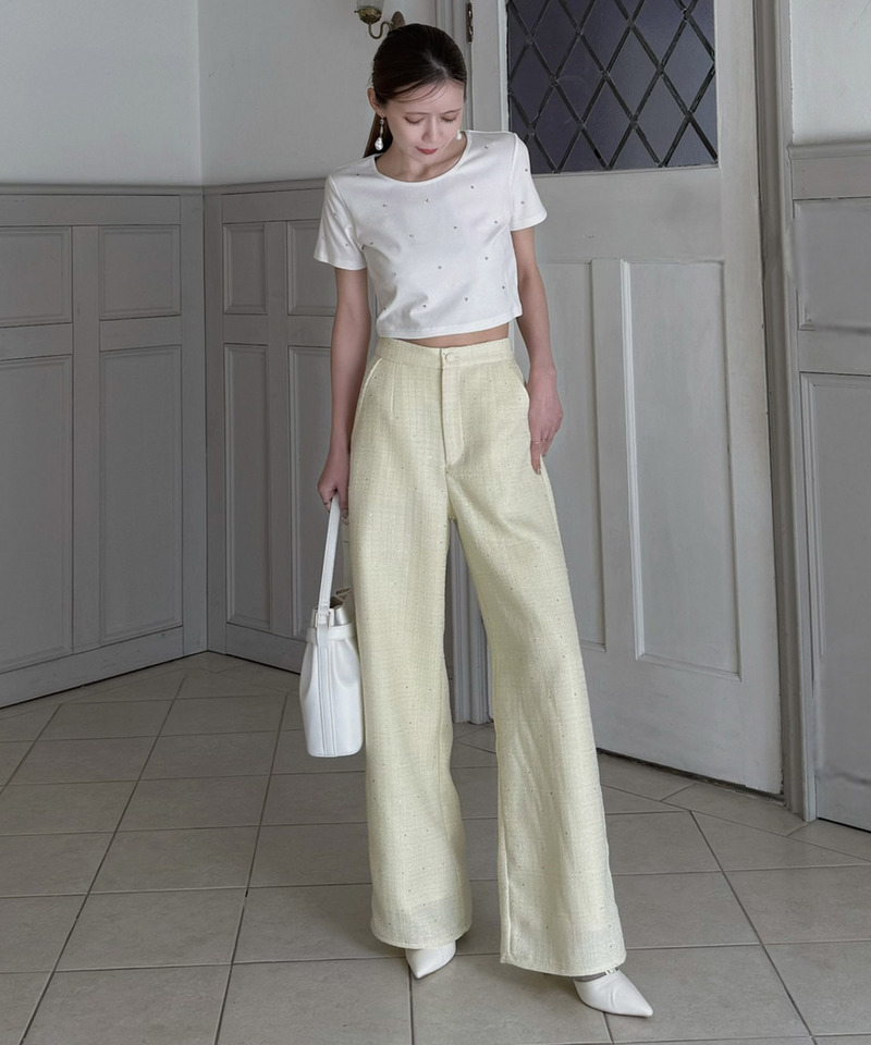 スパンコールツイードワイドパンツ 詳細画像 イエロー 3