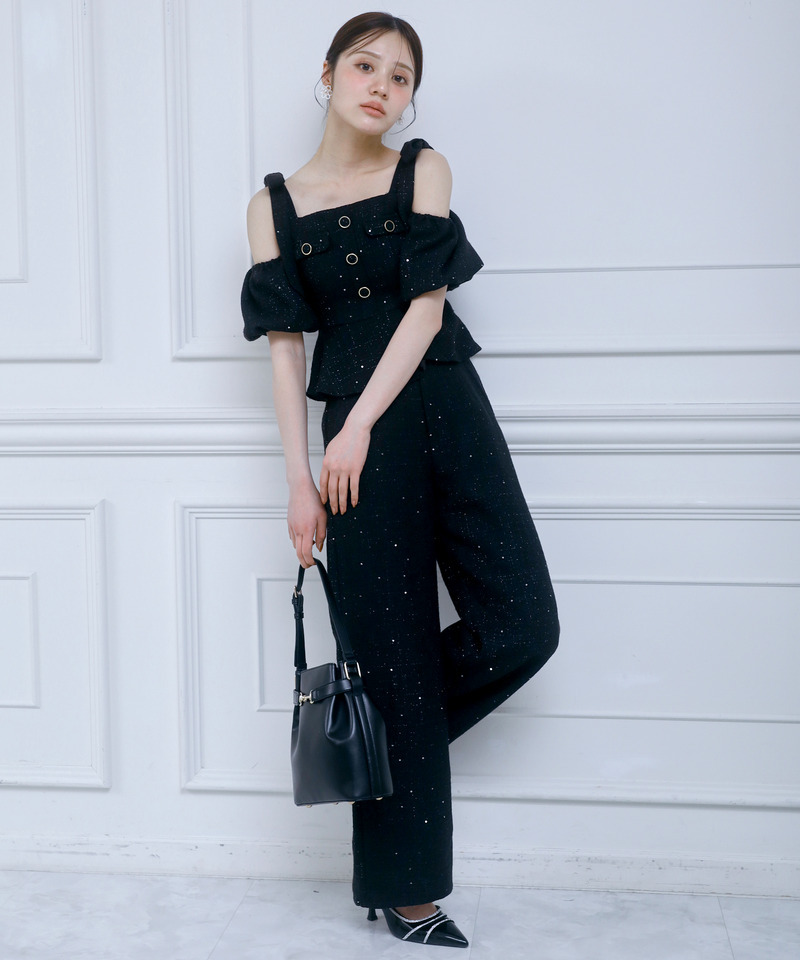 スパンコールツイードワイドパンツ 詳細画像 ブラック 1