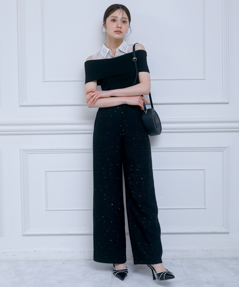 スパンコールツイードワイドパンツ 詳細画像 ブラック 2