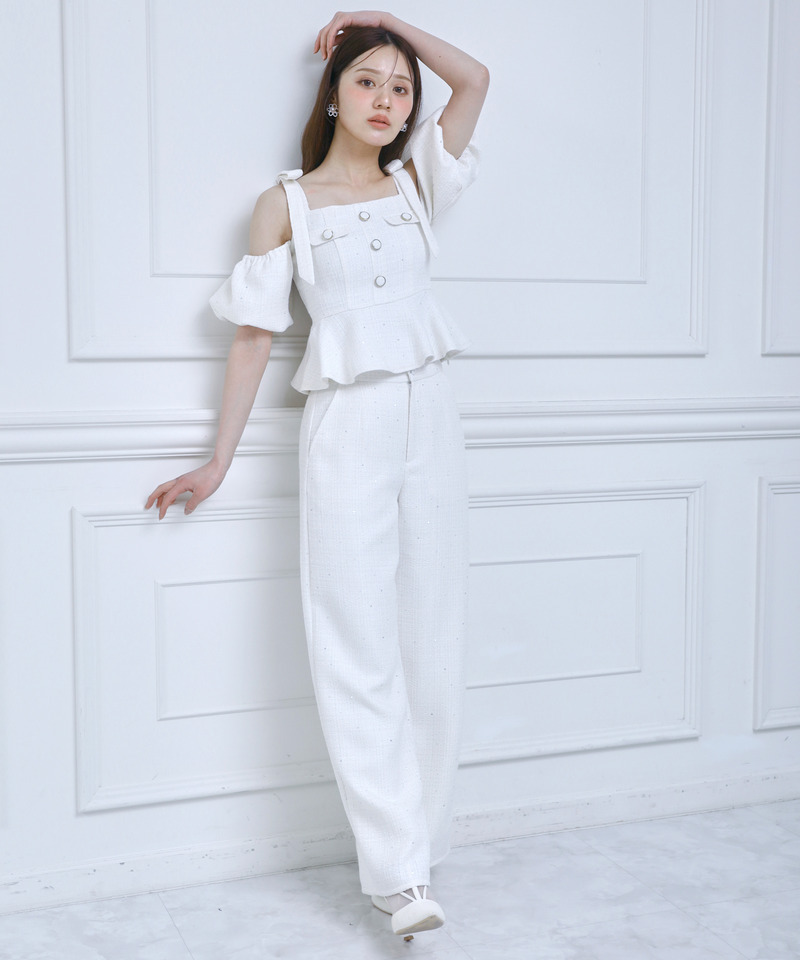 スパンコールツイードペプラムトップス 詳細画像 オフホワイト 3