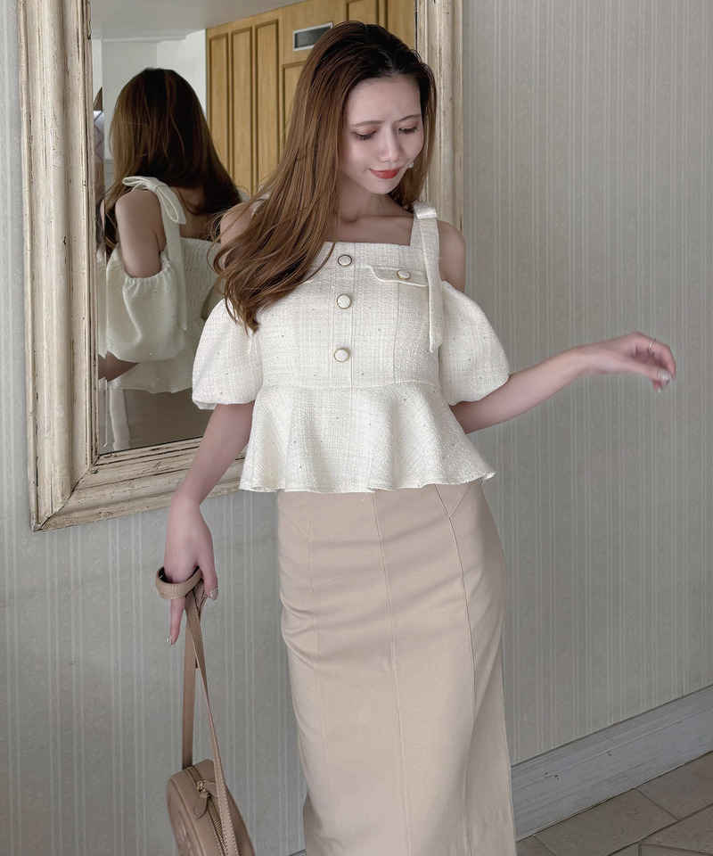 スパンコールツイードペプラムトップス 詳細画像 オフホワイト 4