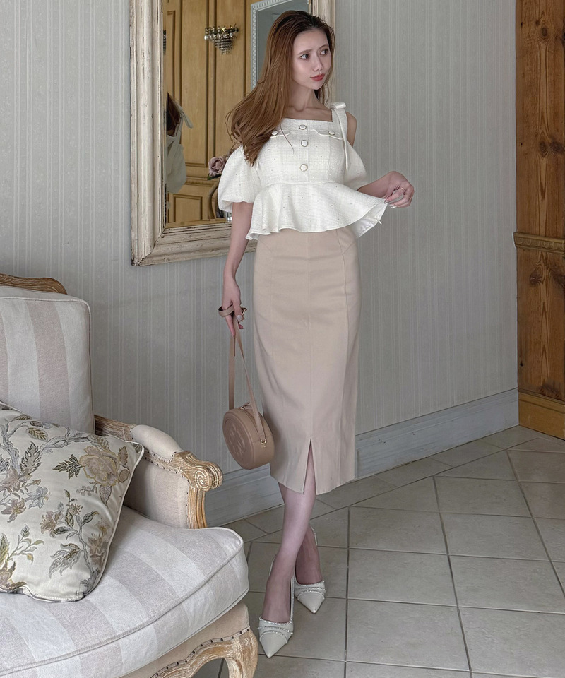 スパンコールツイードペプラムトップス 詳細画像 オフホワイト 6