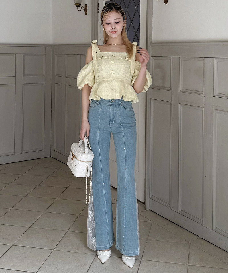 スパンコールツイードペプラムトップス 詳細画像 イエロー 4